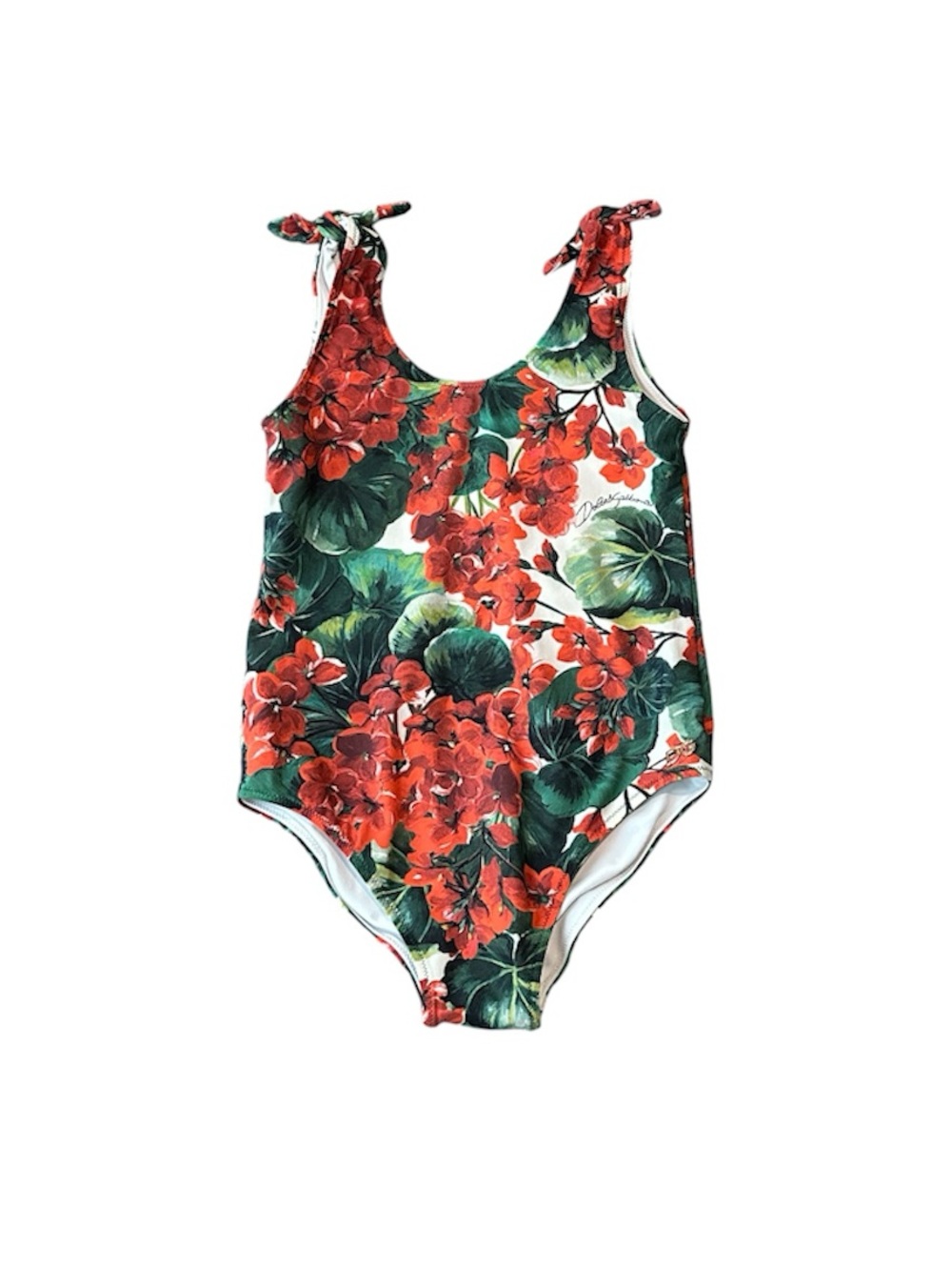 Dolce & Gabbana Geranium Floral One Piece Swimsuit | SZ 4 | Red Green Ivory